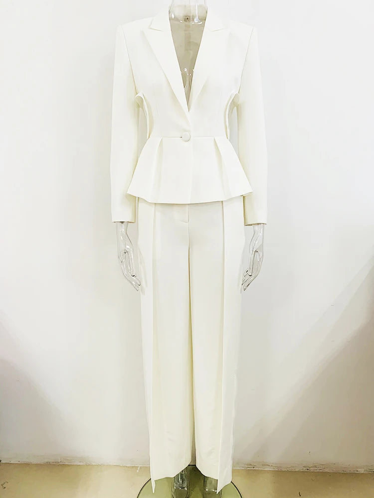 Elegant Hollow Out Single Button Blazer Slit Pants Designer Suit Set Mssza