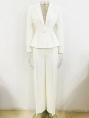 Elegant Hollow Out Single Button Blazer Slit Pants Designer Suit Set Mssza