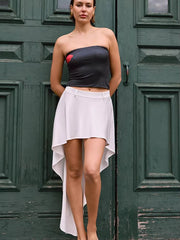 Elegant Irregular Satin High Waist Belt Loops Skirt And Top Mssza
