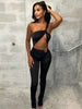 Elegant Irregular Single Shoulder Strap Sleeveless Skinny Hollow Jumpsuits Mssza