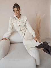 Elegant Knit Viscose Long Sleeve Blazer Skirt Two Piece Set Mssza