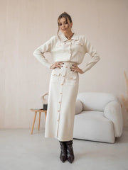 Elegant Knit Viscose Long Sleeve Blazer Skirt Two Piece Set Mssza