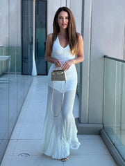 Knitted Patchwork V-neck Draped Fashionable Beach Vacation Party Stylish Maxi Dress Mssaz Desses