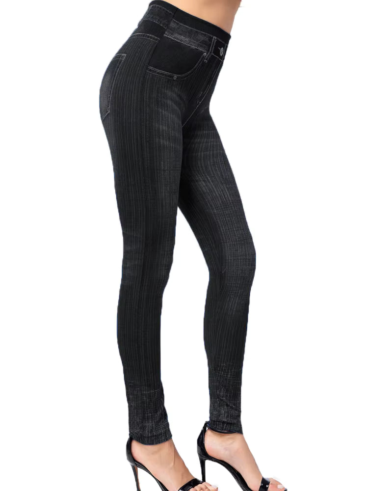 Elegant Knitted Pencil Pants Geometric Faux Denim Gym Leggins Mssza