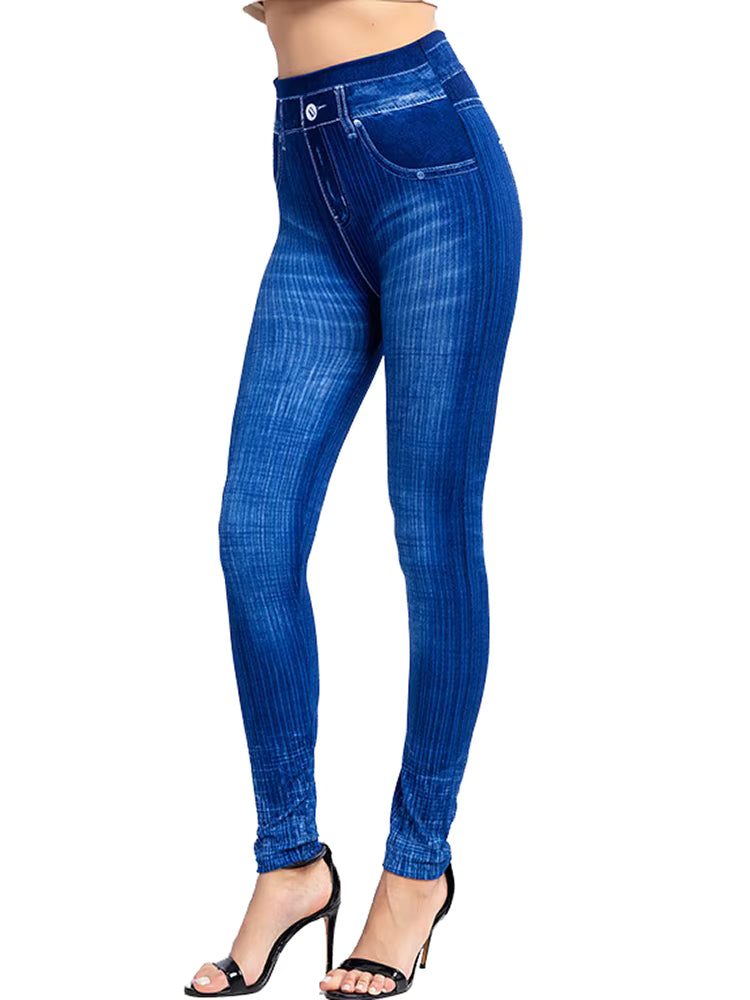 Elegant Knitted Pencil Pants Geometric Faux Denim Gym Leggins Mssza