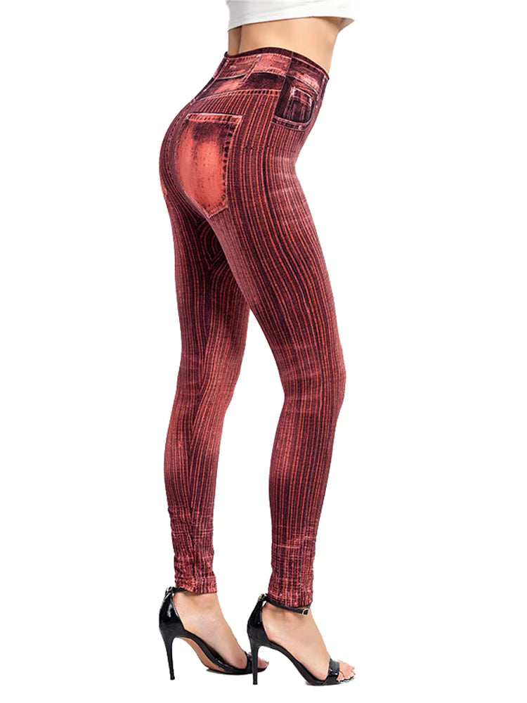 Elegant Knitted Pencil Pants Geometric Faux Denim Gym Leggins Mssza