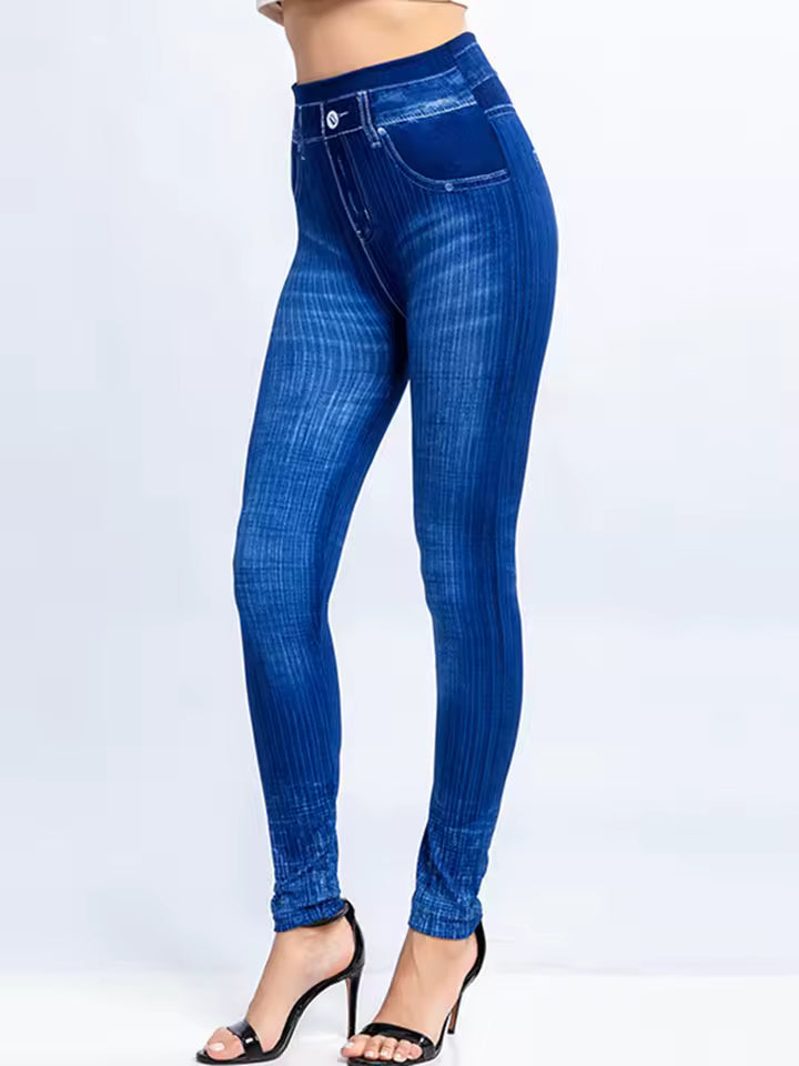 Elegant Knitted Pencil Pants Geometric Faux Denim Gym Leggins Mssza