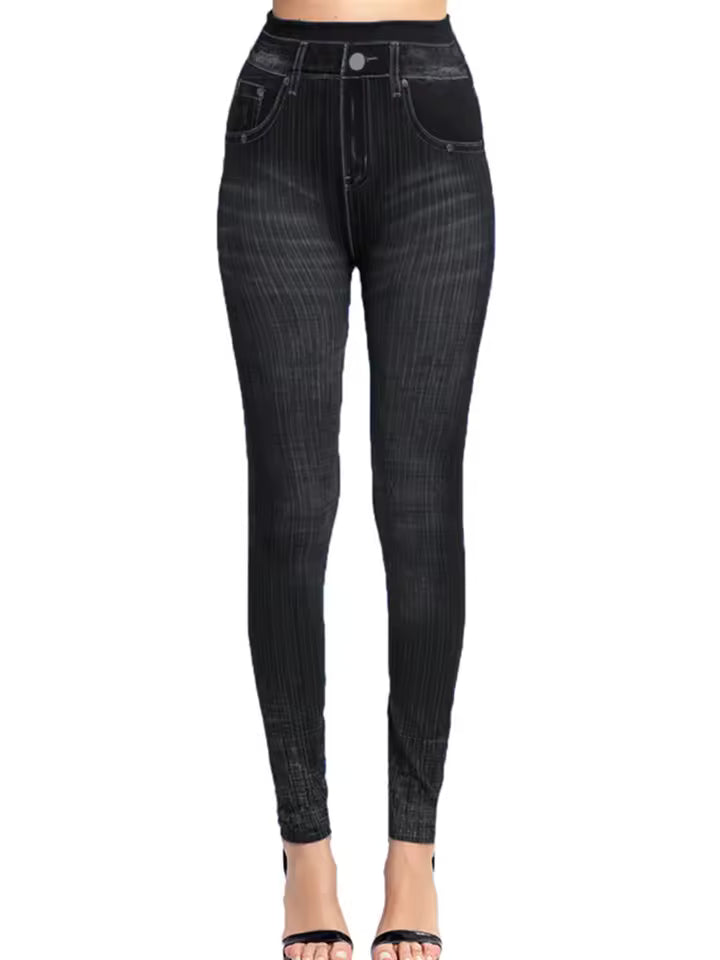 Elegant Knitted Pencil Pants Geometric Faux Denim Gym Leggins Mssza