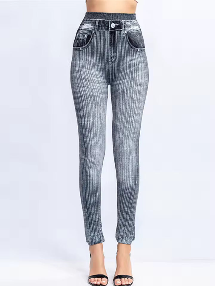 Elegant Knitted Pencil Pants Geometric Faux Denim Gym Leggins Mssza