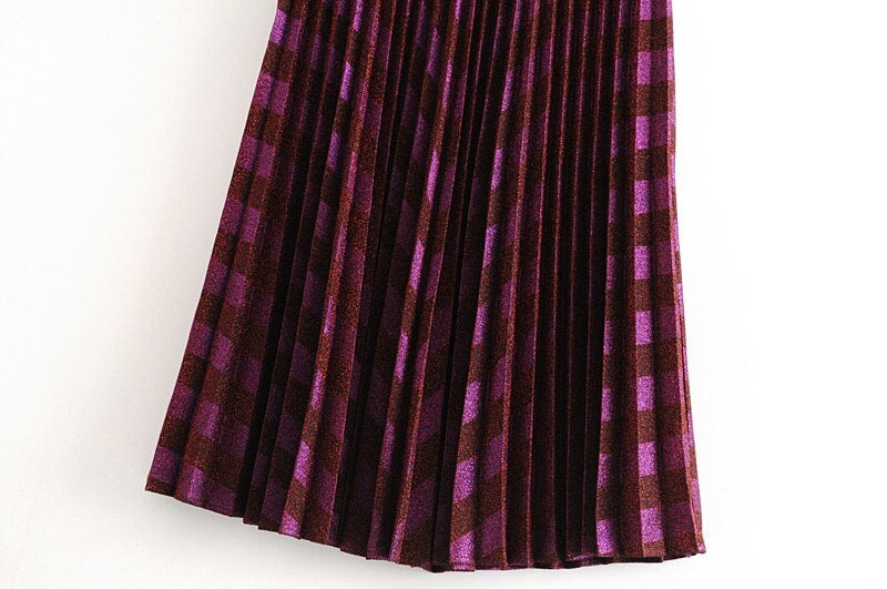 Elegant Knitting Bronzing Stripe Zipper High Waist Mid Calf Skirts Mssza