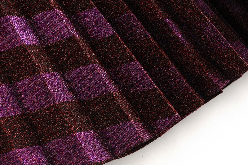 Elegant Knitting Bronzing Stripe Zipper High Waist Mid Calf Skirts Mssza