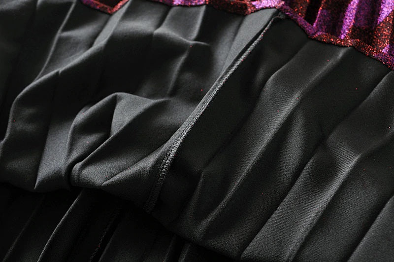 Elegant Knitting Bronzing Stripe Zipper High Waist Mid Calf Skirts Mssza