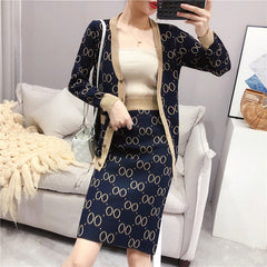 Elegant Knitting V-neck Jacket And Skirt Suits Mssza