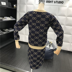 Elegant Knitting V-neck Jacket And Skirt Suits Mssza