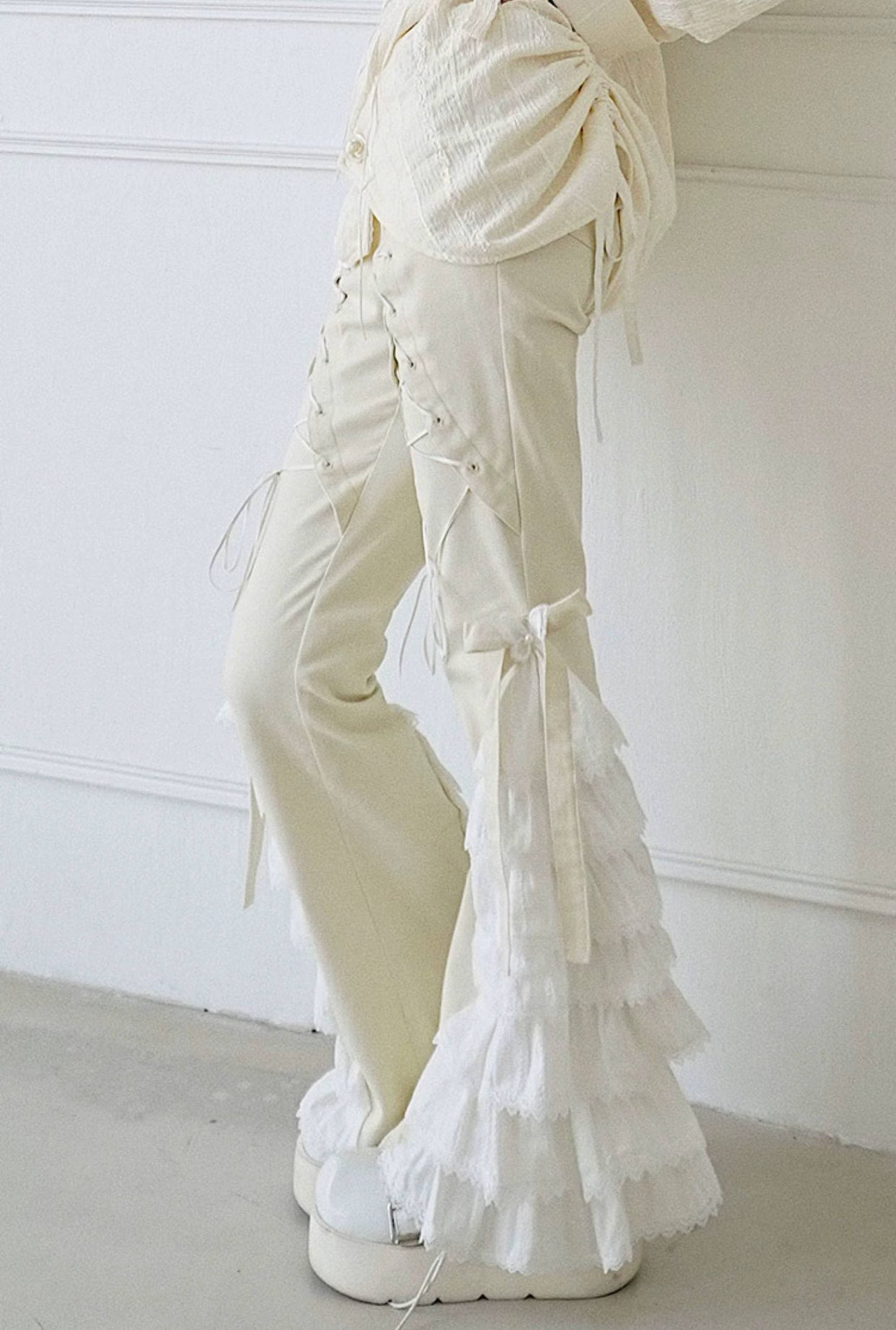 Elegant Lace Bandage Stitching High Waist Gothic Pants Mssza