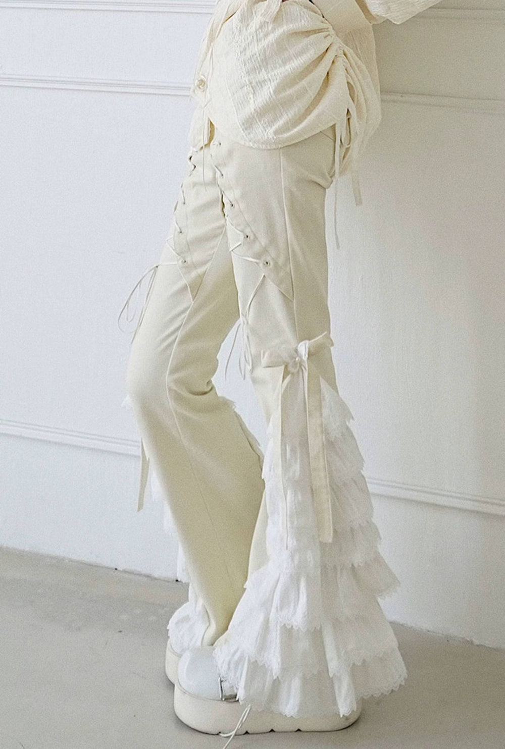 Elegant Lace Bandage Stitching High Waist Gothic Pants Mssza