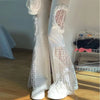 Elegant Lace Cut Out Spliced Pocket Lacework High Waist Flare Pants Mssza