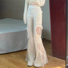 Elegant Lace Cut Out Spliced Pocket Lacework High Waist Flare Pants Mssza