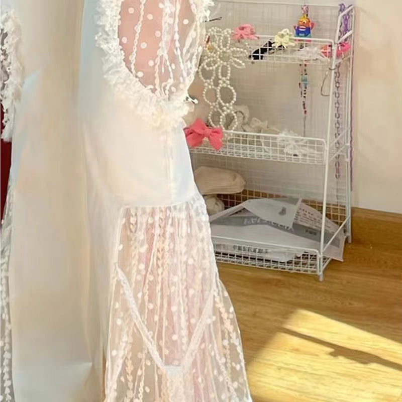 Elegant Lace Cut Out Spliced Pocket Lacework High Waist Flare Pants Mssza