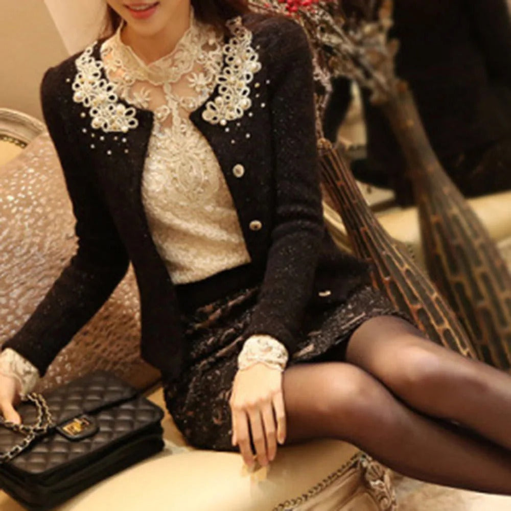 Elegant Lace Flower Hollow Formal Embroidery Long Sleeve Blouse Shirts Mssza