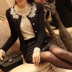 Elegant Lace Flower Hollow Formal Embroidery Long Sleeve Blouse Shirts Mssza