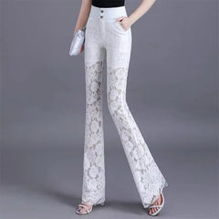 Elegant Lace High Waist Hollow Out Thin Flare Pants Mssza