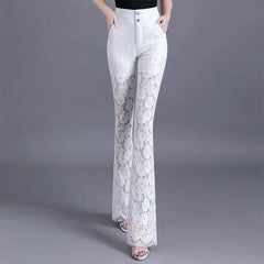 Elegant Lace High Waist Hollow Out Thin Flare Pants Mssza