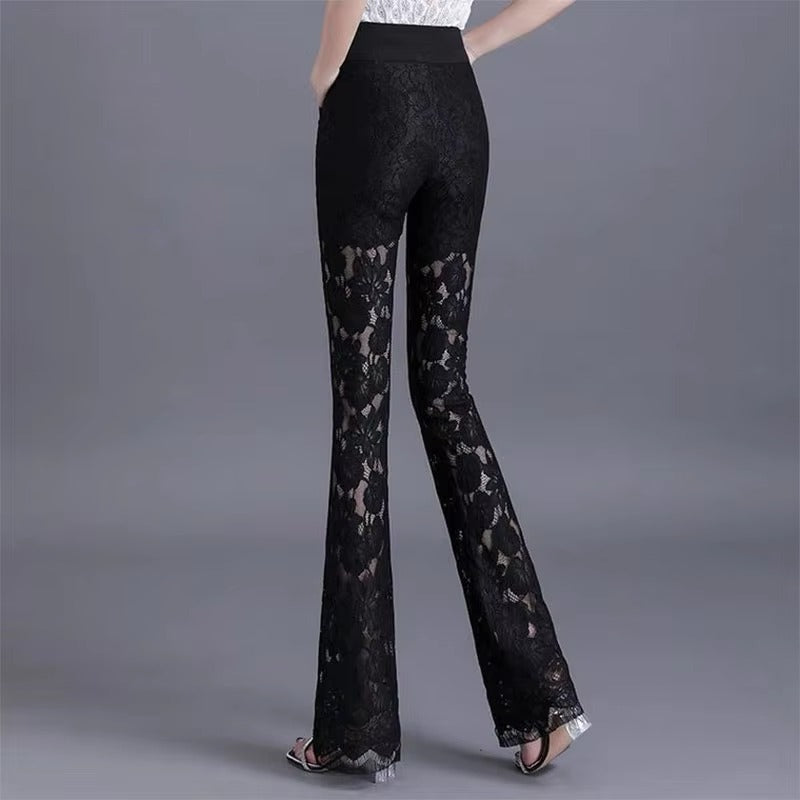 Elegant Lace High Waist Hollow Out Thin Flare Pants Mssza