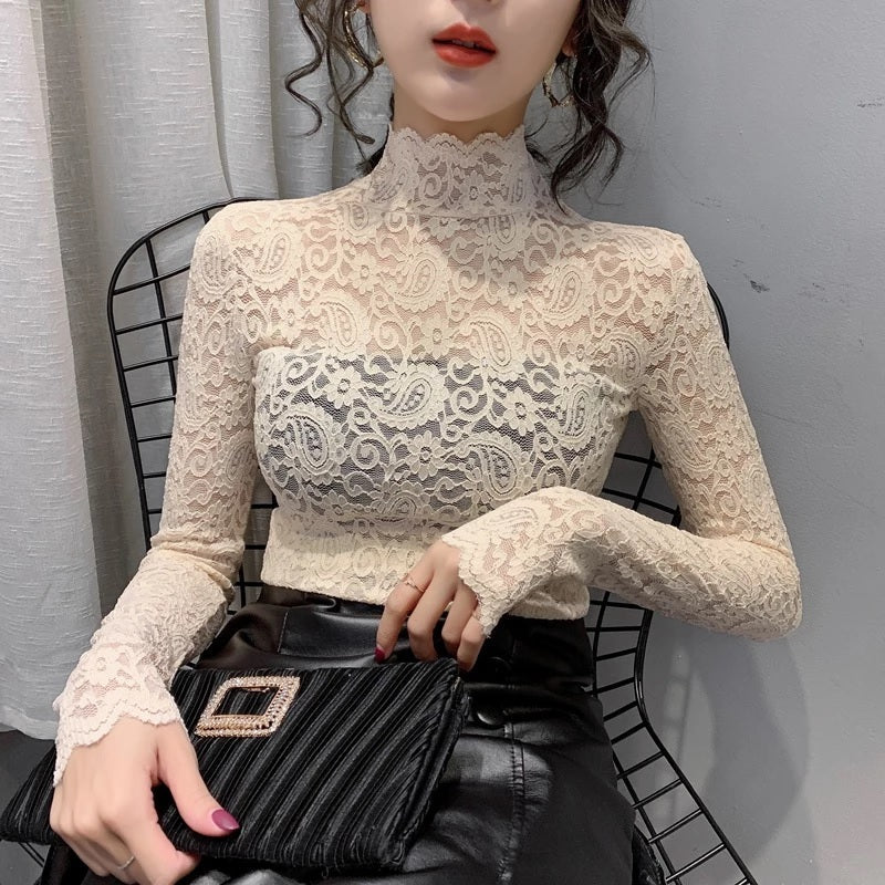 Elegant Lace Long Sleeve Streetwear Blouse Mssza