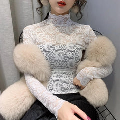 Elegant Lace Long Sleeve Streetwear Blouse Mssza