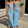 Elegant Lace Sling Top Satin Patchwork High Waist Skirt Set Long Skirt Two-Pieces Mssza