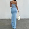 Elegant Lace Sling Top Satin Patchwork High Waist Skirt Set Long Skirt Two-Pieces Mssza
