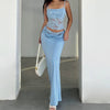 Elegant Lace Sling Top Satin Patchwork High Waist Skirt Set Long Skirt Two-Pieces Mssza