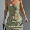 Elegant Lace Sling Top Satin Patchwork High Waist Skirt Set Long Skirt Two-Pieces Mssza