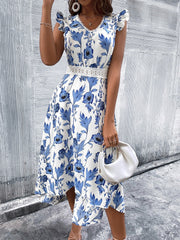 Lace Stitching Floral Print Hollow Beach Long Dress Mssaz Desses