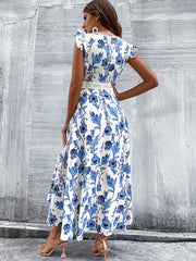 Lace Stitching Floral Print Hollow Beach Long Dress Mssaz Desses