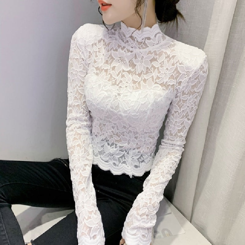 Elegant Lace Stylish Long Sleeve Stand Collar Blouse Mssza