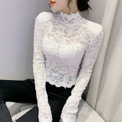 Elegant Lace Stylish Long Sleeve Stand Collar Blouse Mssza