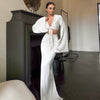 Elegant Lace Up Flare Sleeves Top And Skirt Satin Slim Two Piece Set Mssza