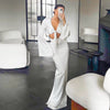 Elegant Lace Up Flare Sleeves Top And Skirt Satin Slim Two Piece Set Mssza