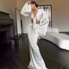 Elegant Lace Up Flare Sleeves Top And Skirt Satin Slim Two Piece Set Mssza