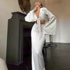 Elegant Lace Up Flare Sleeves Top And Skirt Satin Slim Two Piece Set Mssza