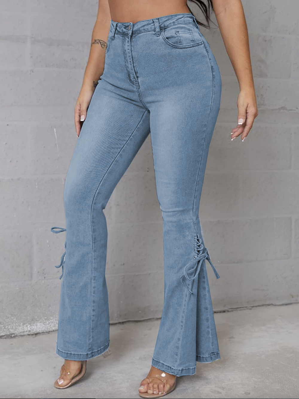Elegant Lace Up For Mid Rise Bell Bottoms Flare Jeans Mssza