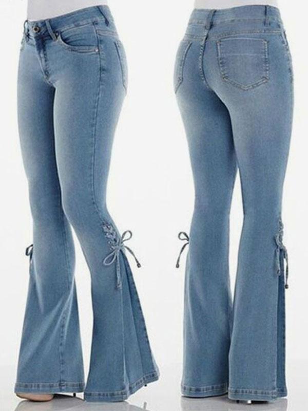 Elegant Lace Up For Mid Rise Bell Bottoms Flare Jeans Mssza