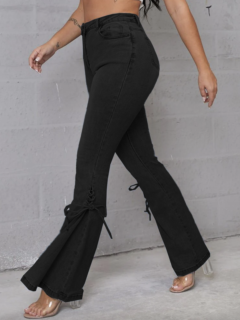 Elegant Lace Up For Mid Rise Bell Bottoms Flare Jeans Mssza