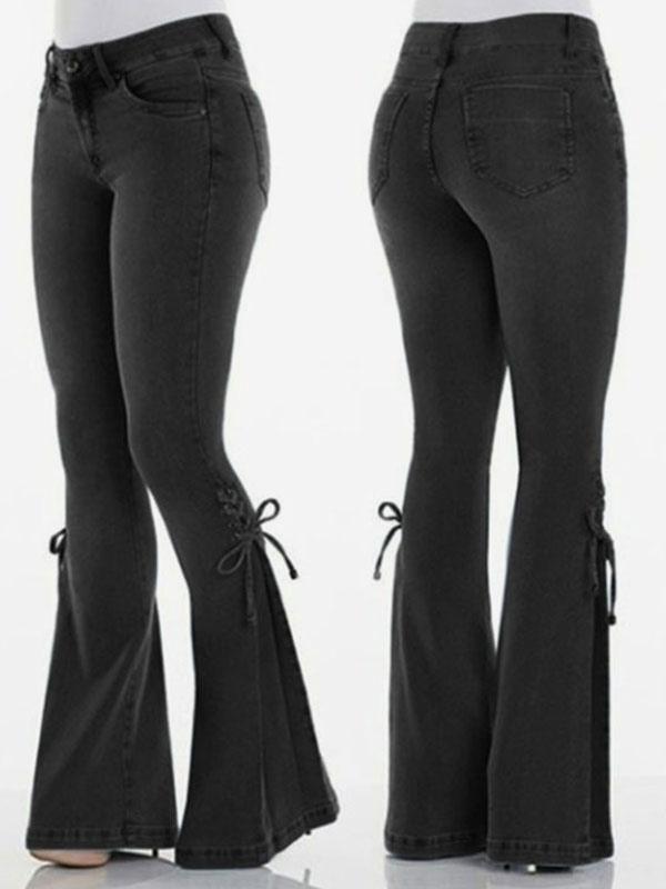 Elegant Lace Up For Mid Rise Bell Bottoms Flare Jeans Mssza