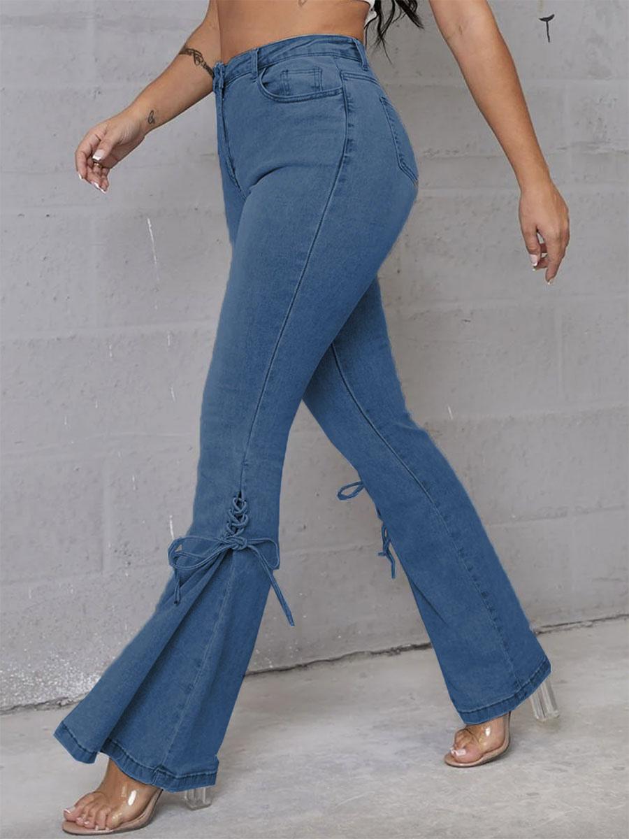 Elegant Lace Up For Mid Rise Bell Bottoms Flare Jeans Mssza
