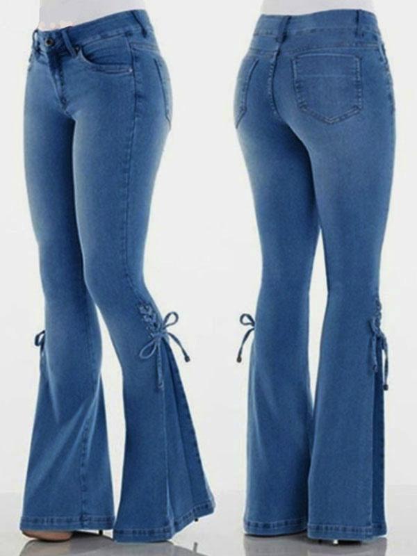 Elegant Lace Up For Mid Rise Bell Bottoms Flare Jeans Mssza