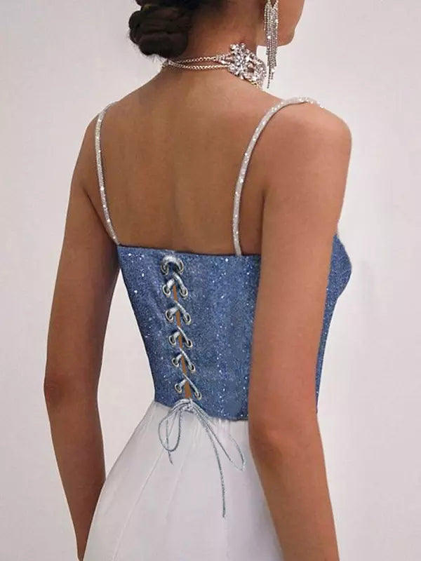 Elegant Lace-up Sleeveless Straps Shining Gorgeous Crop Top Mssza