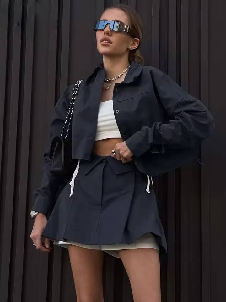Elegant Lapel Button Shirts And High Waist Pleated Skirts 2 Piece Set Mssza
